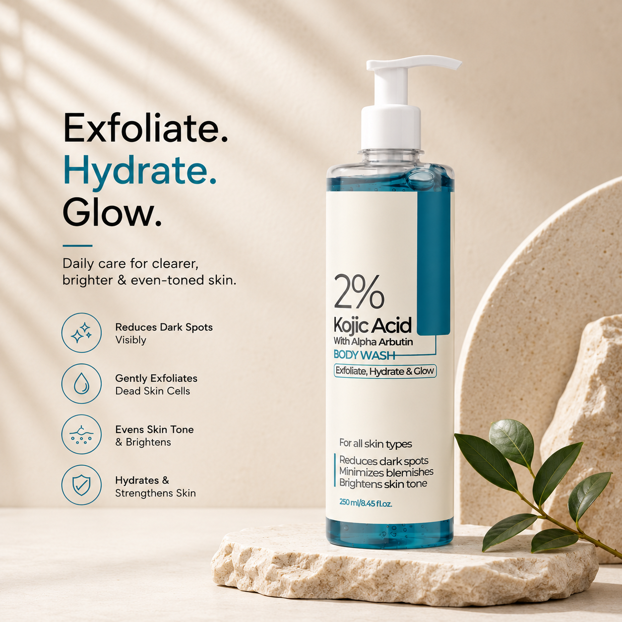 2% Kojic Acid Body Wash with Alpha Arbutin for Dark Spots, Even Tone & Radiant Glow – 250ml
