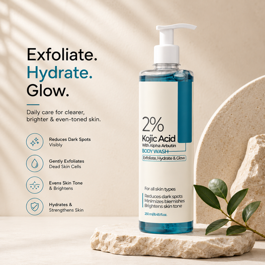 2% Kojic Acid Body Wash with Alpha Arbutin for Dark Spots, Even Tone & Radiant Glow – 250ml