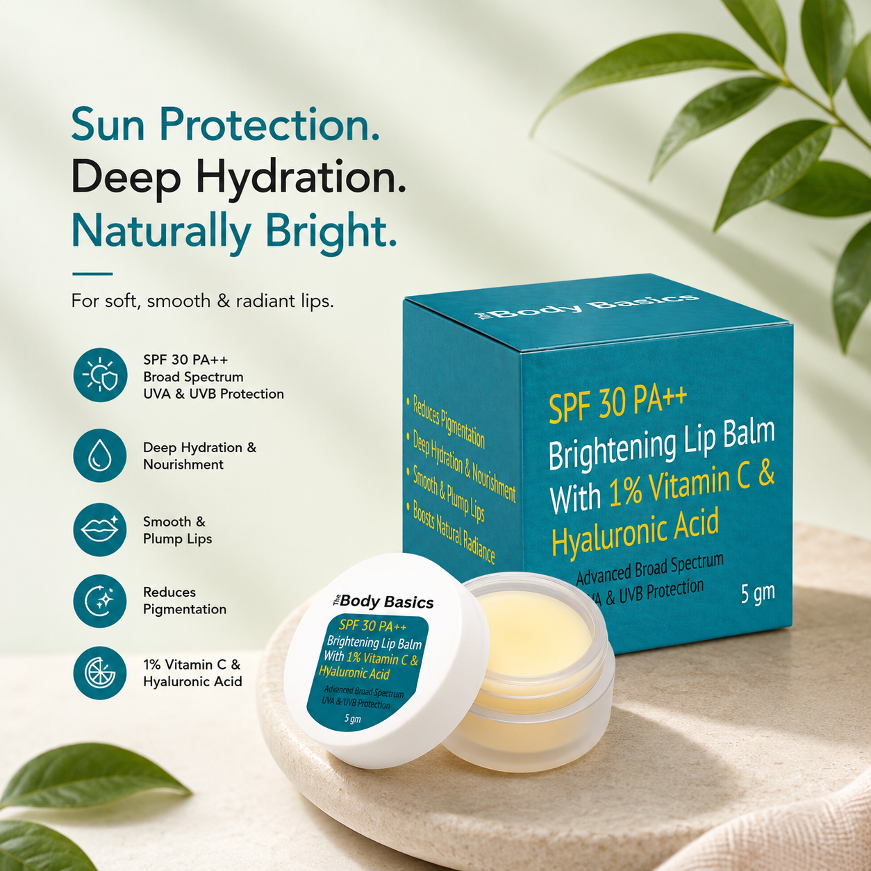SPF 30 PA++ Brightening Lip Balm with Vitamin C & Hyaluronic Acid 5g | Sun Protection & Hydration