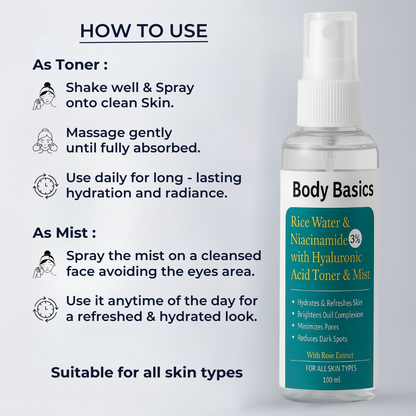 Rice Water & Niacinamide 3% with Hyaluronic Acid Toner & Mist 100ml