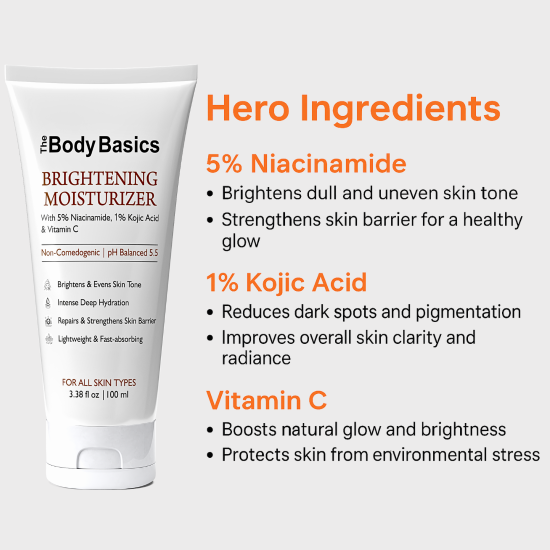 Brightening Mosisturizer with 5% Niacinamide, 1% Kojic Acid & Vitamin C - 100ml